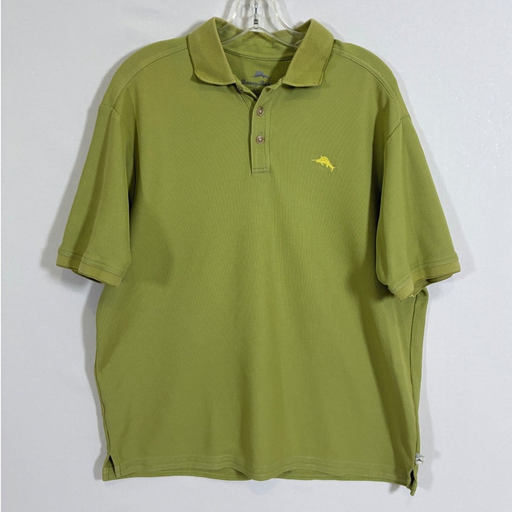 Tommy Bahama Emfielder Mens L Green Supima Cotton Polo Shirt Marlin Logo